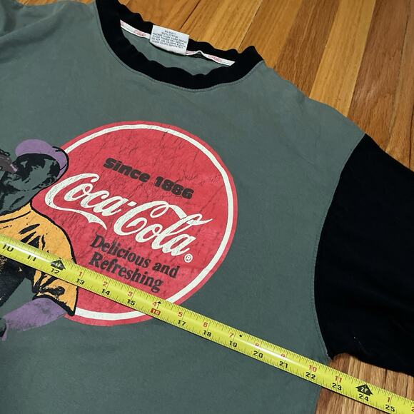 Vintage Coca-Cola T-Shirt Baseball Green Black Colorblock Elbow Sleeve Distress - Picture 6 of 11